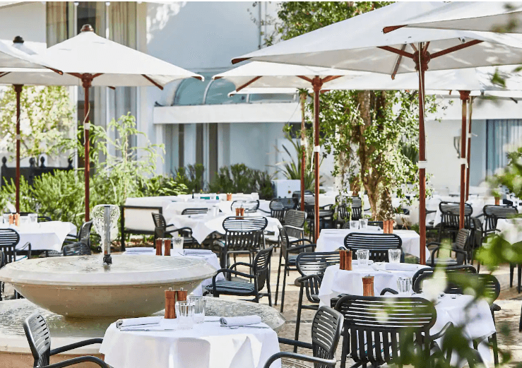 A beautiful terrace next to an hotel